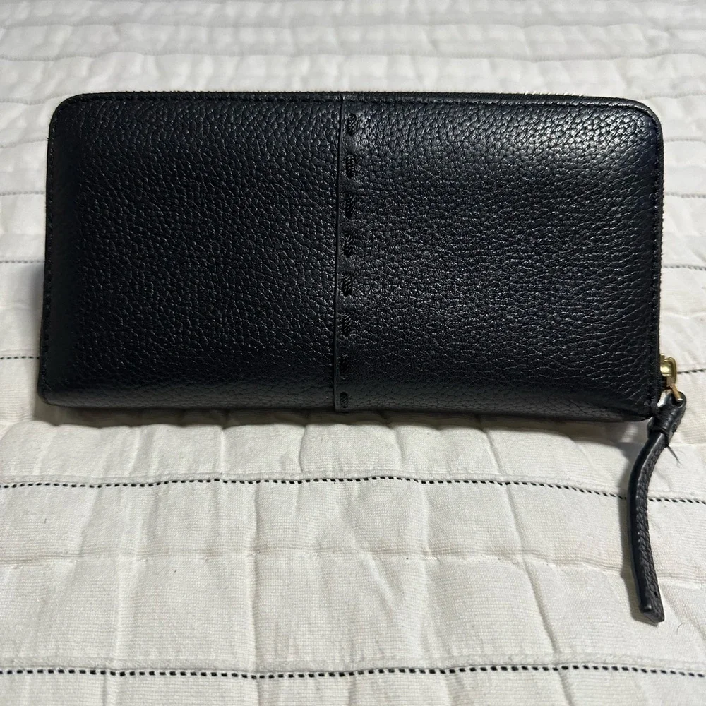 Tory Burch Black Pebbled Leather Zip-Around Wallet - Picture 2 of 13
